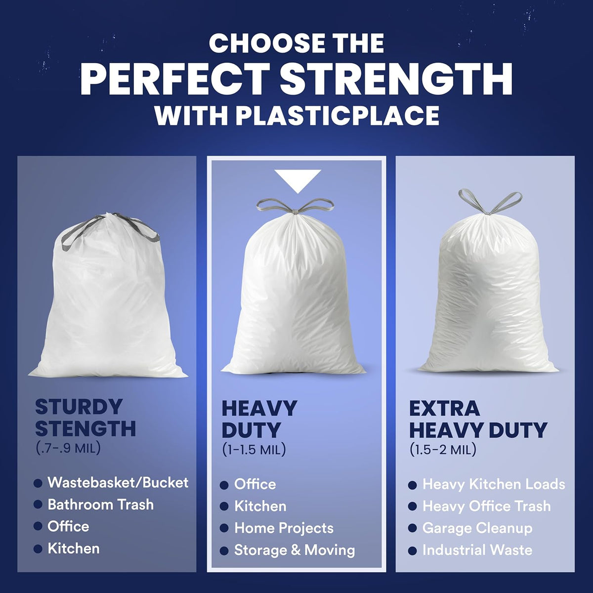 Plasticplace 13 Gallon Trash Bags â”‚ 1.2 Mil â”‚ White Drawstring Garbage Can Liners â”‚ 24" x