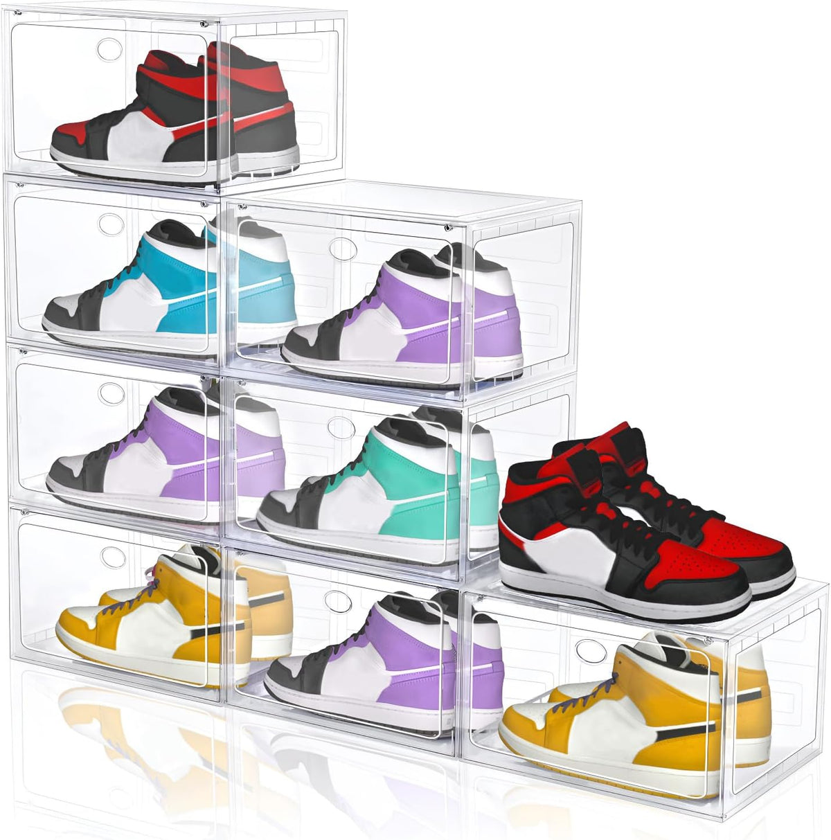 Large Shoe Boxes Clear Plastic Stackable, 8 Pack Drop Side Shoe Storage Organizer with Magnetic