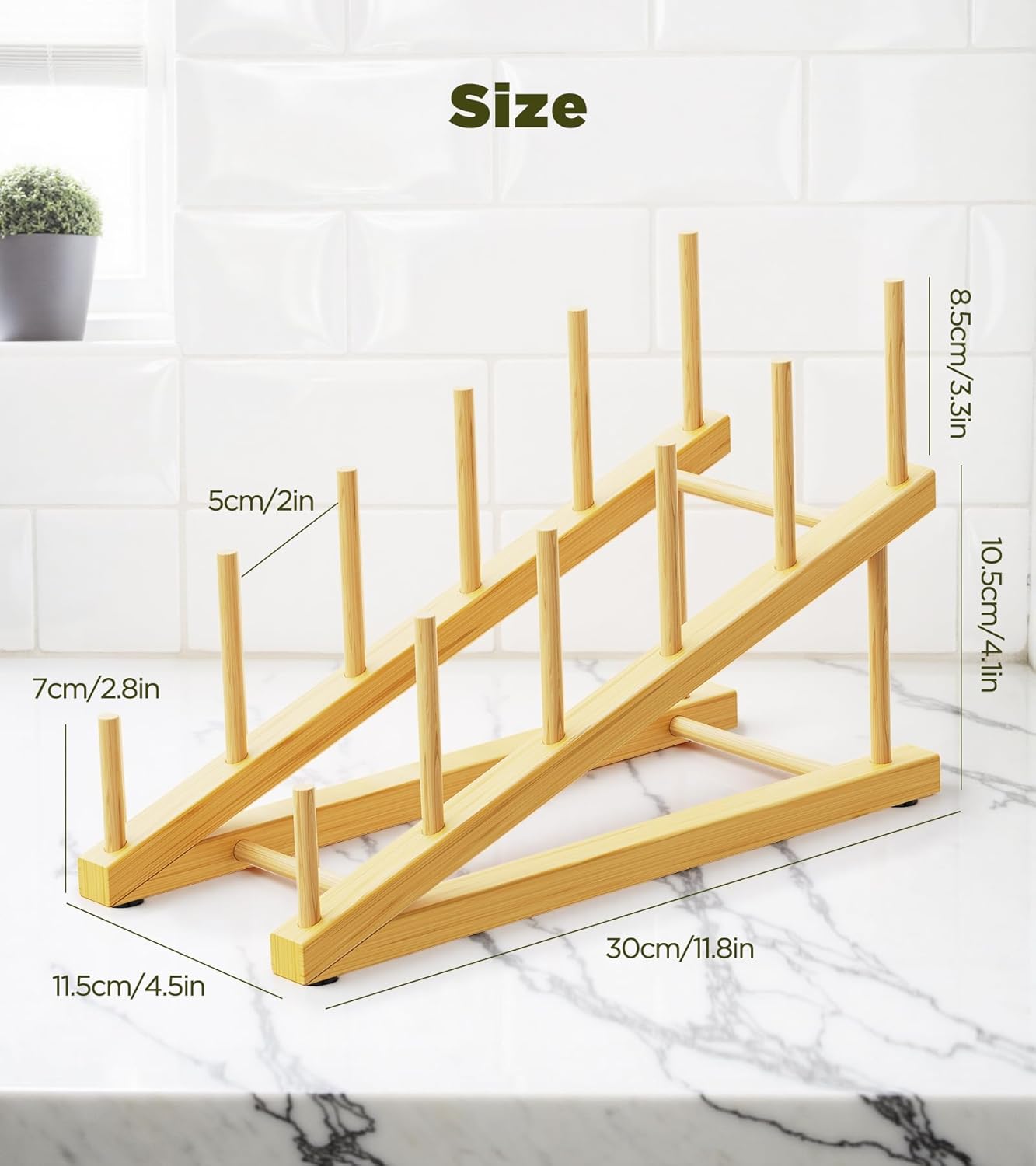 Bamboo Dish Drying Rack, 5 Slots Kitchen Organizer Craft Show Display Stand for Holds Plates, Bowls