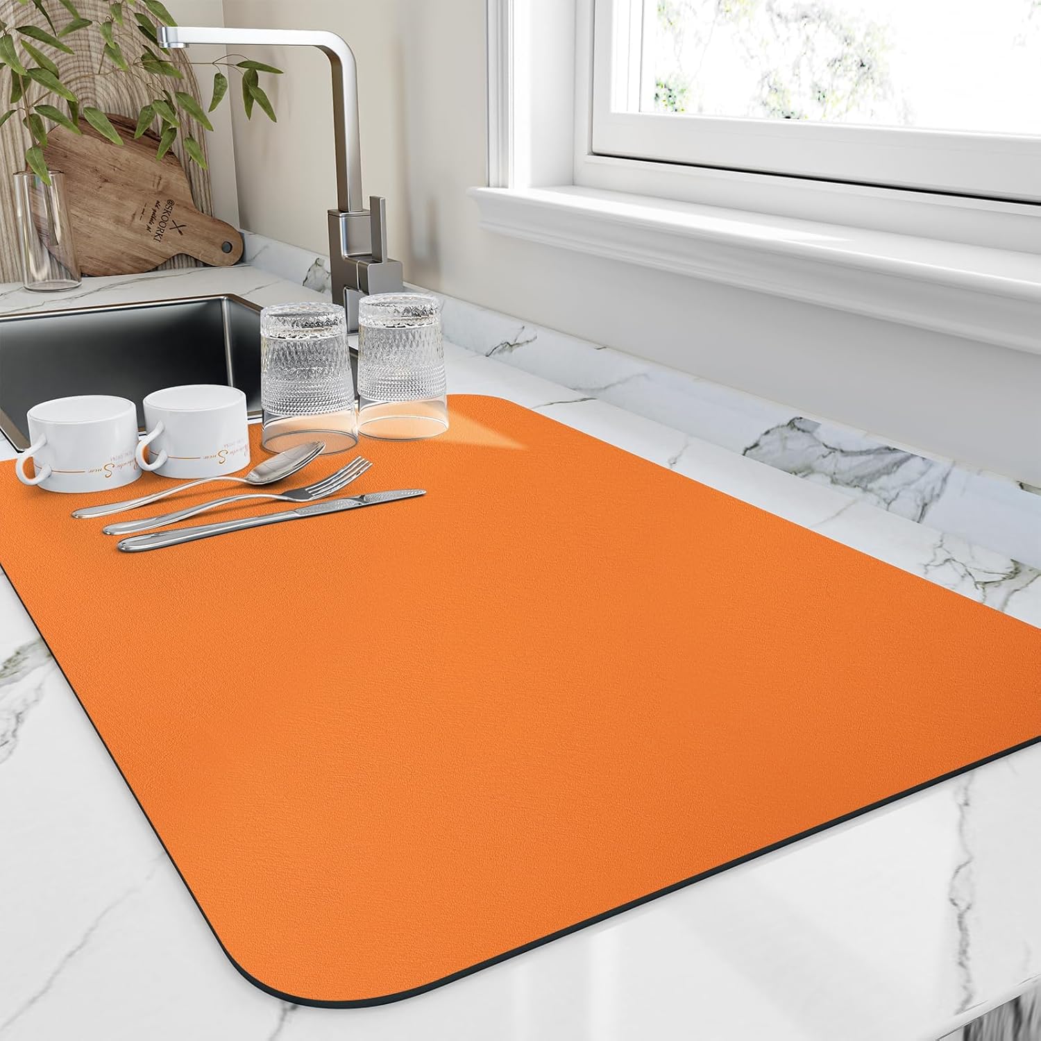 Dish Drying Mat for Kitchen Counter, Heat Resistant Drainer Mats with Non-slip Rubber Backed, Hide