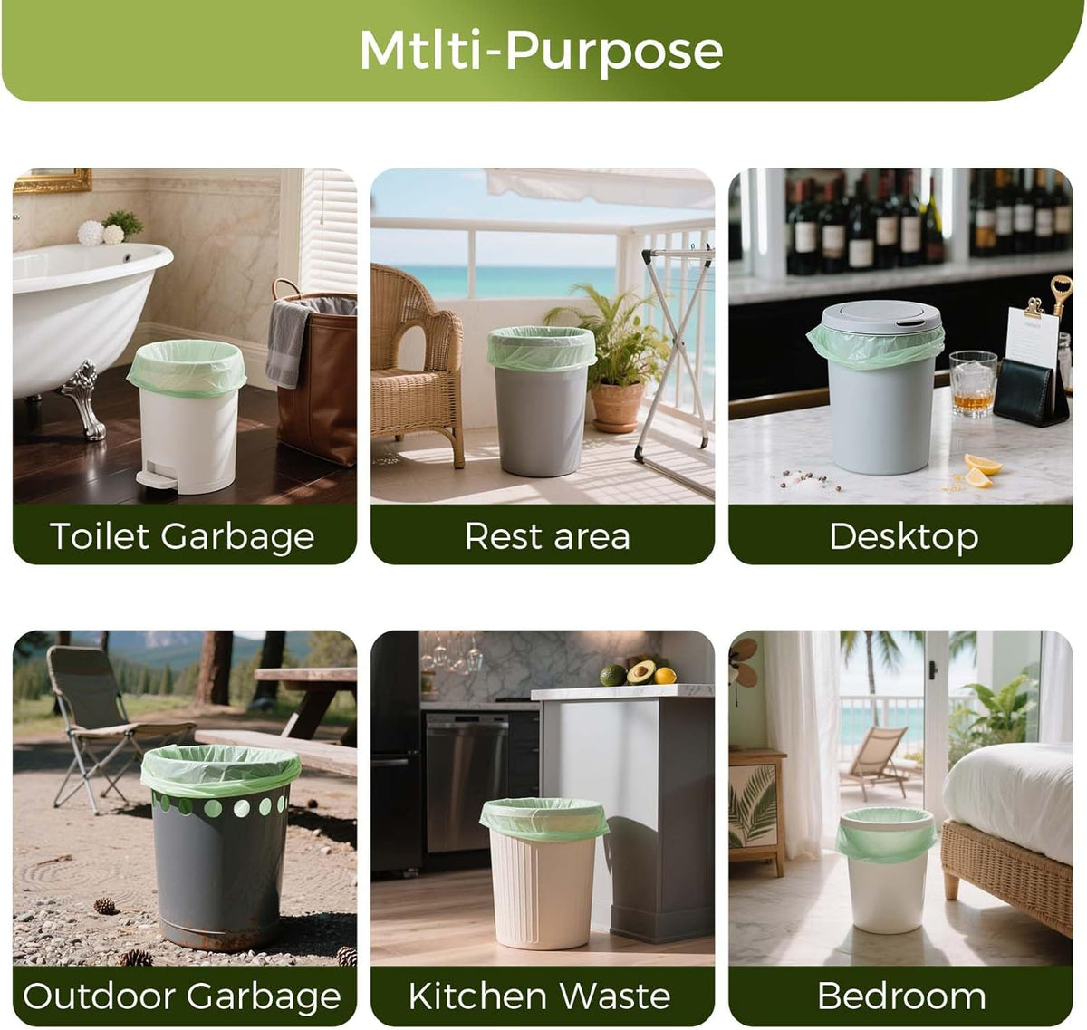 3 Gallon Compostable Trash Bags with Handle-Tie, Thick 0.67 Mil, 11.36 Liter, 80 Bags, Small