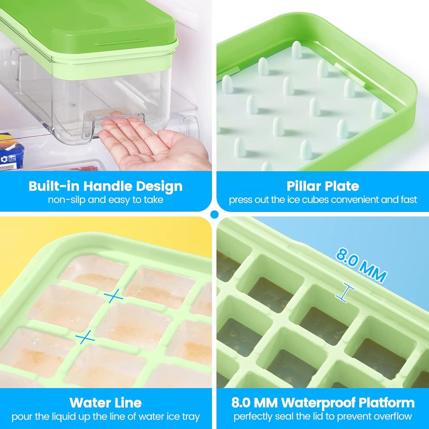 Ice Cube Tray with Lid and Bin, 32 pcs Ice Cubes Molds, Ice Trays for Freezer, Ice Cube Tray Mold