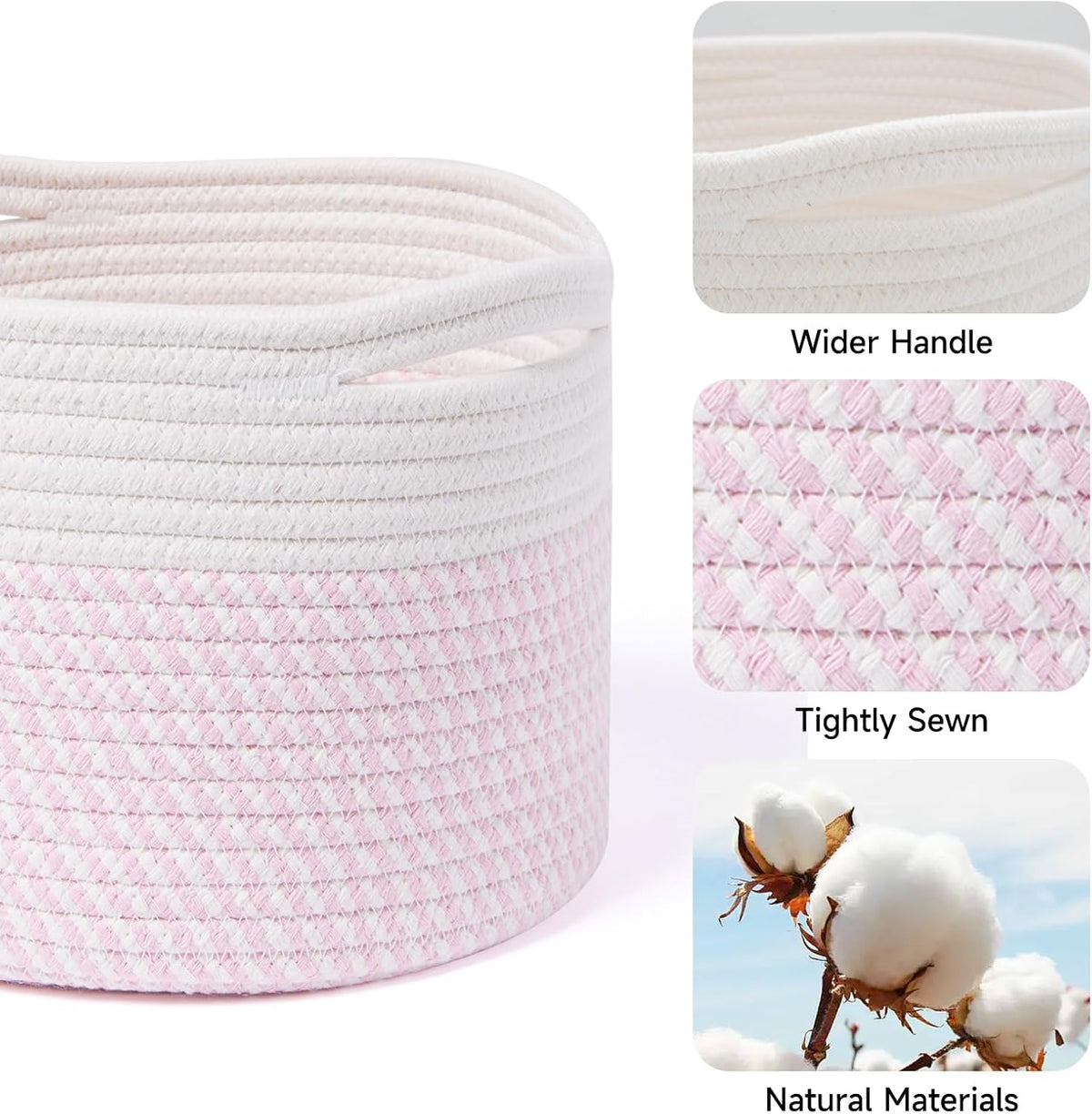 Small Basket for Organizing | Cube Shelf Closet Storage Baskets | 9.7×9.7×7.1” | Woven Rope Gift