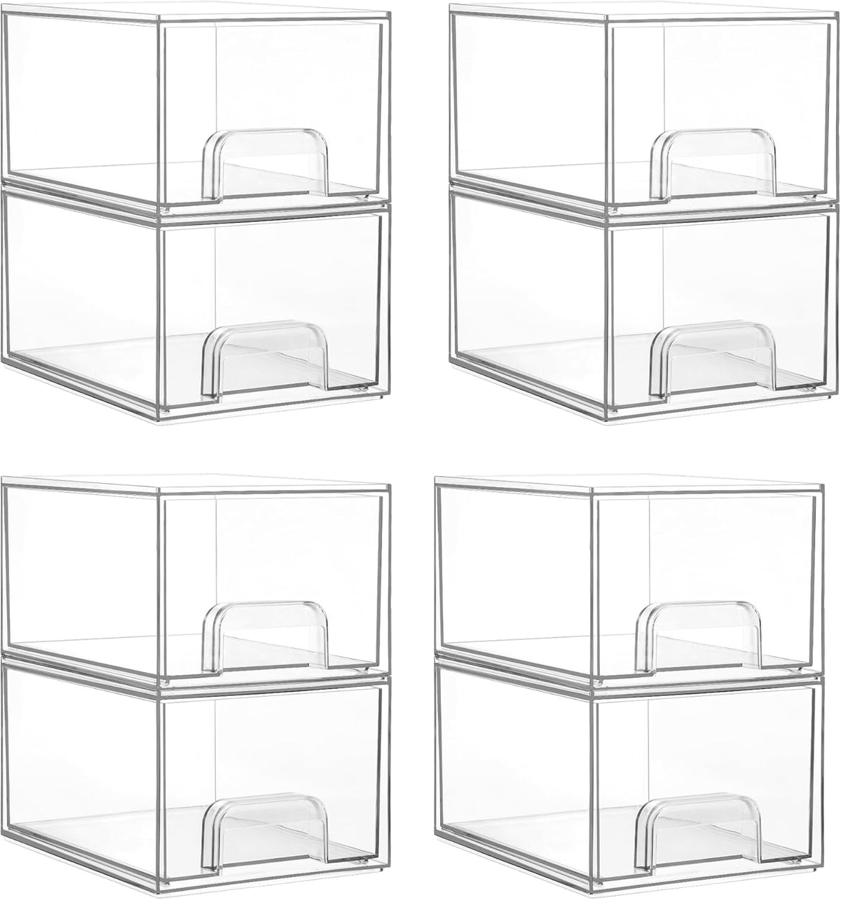 Vtopmart 8 Pack Clear Small Stackable Storage Drawers,Acrylic Bathroom Makeup Organizer,Plastic