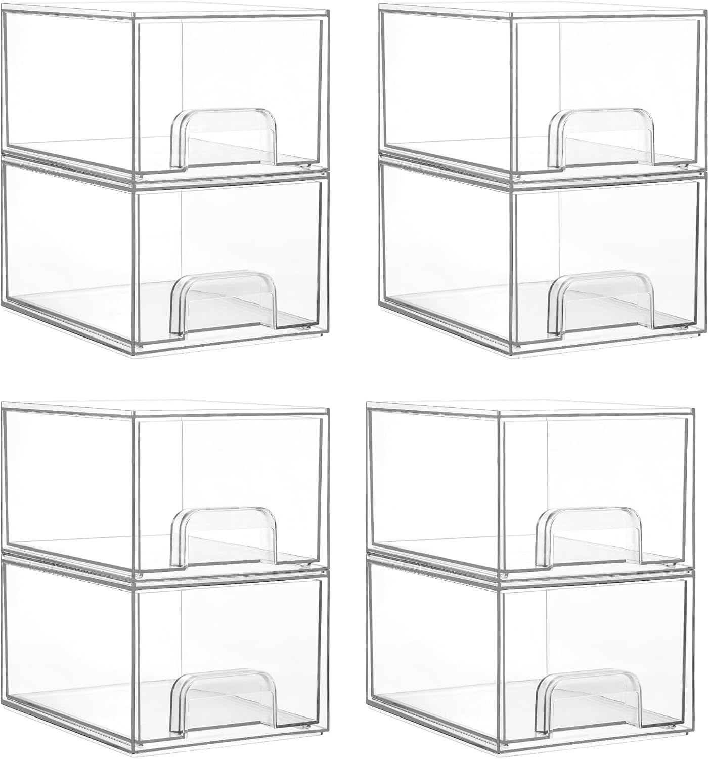 Vtopmart 8 Pack Clear Small Stackable Storage Drawers,Acrylic Bathroom Makeup Organizer,Plastic
