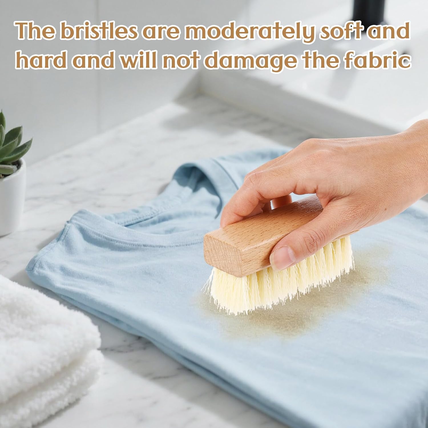 3 Pcs Wood Laundry Stain Brush Stain Remover Brushes with Boar Bristle Small Stain Brush for