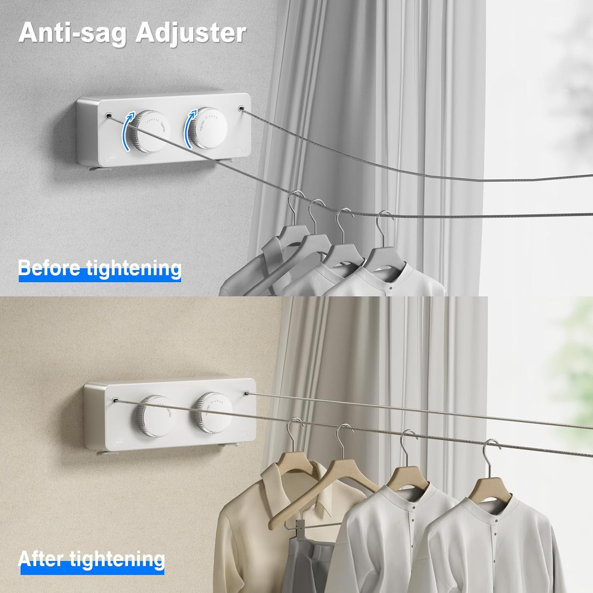 Retractable Twin Clothesline Indoor, Non-Sagging Outdoor Clothes Line Retracting Heavy Duty Clothes