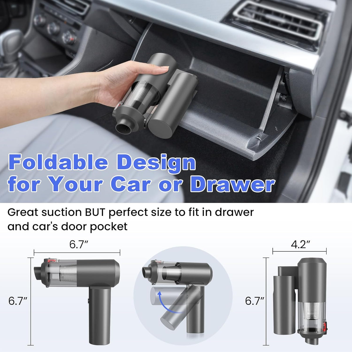 Car Vacuum Portable Cordless with 16000PA Ultra Suction 4-in-1 Foldable Air Duster & Brushless
