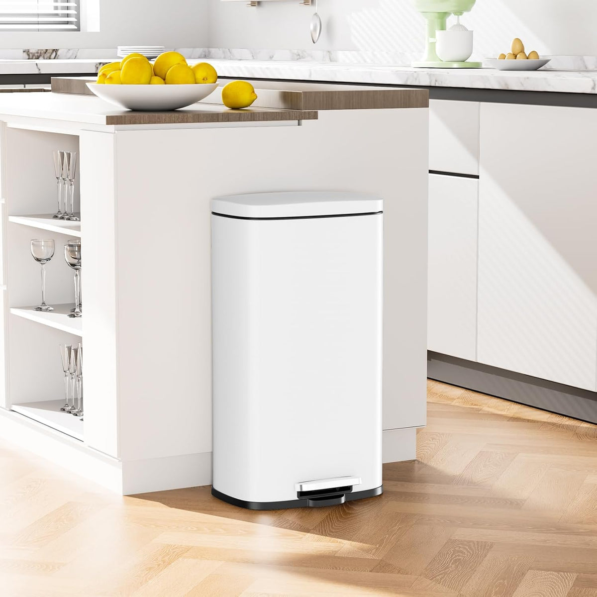 Arlopu13.2 Gallon Step Trash Can, Stainless Steel Garbage Bin, Soft-Close Rubbish Bin with