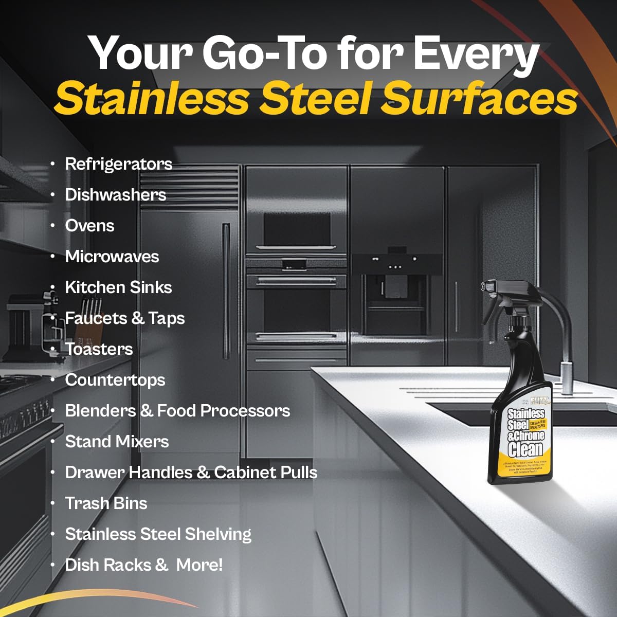 Flitz Stainless Steel & Chrome Clean - 16oz Bottle, USA-Made Stainless Steel Cleaner Spray for