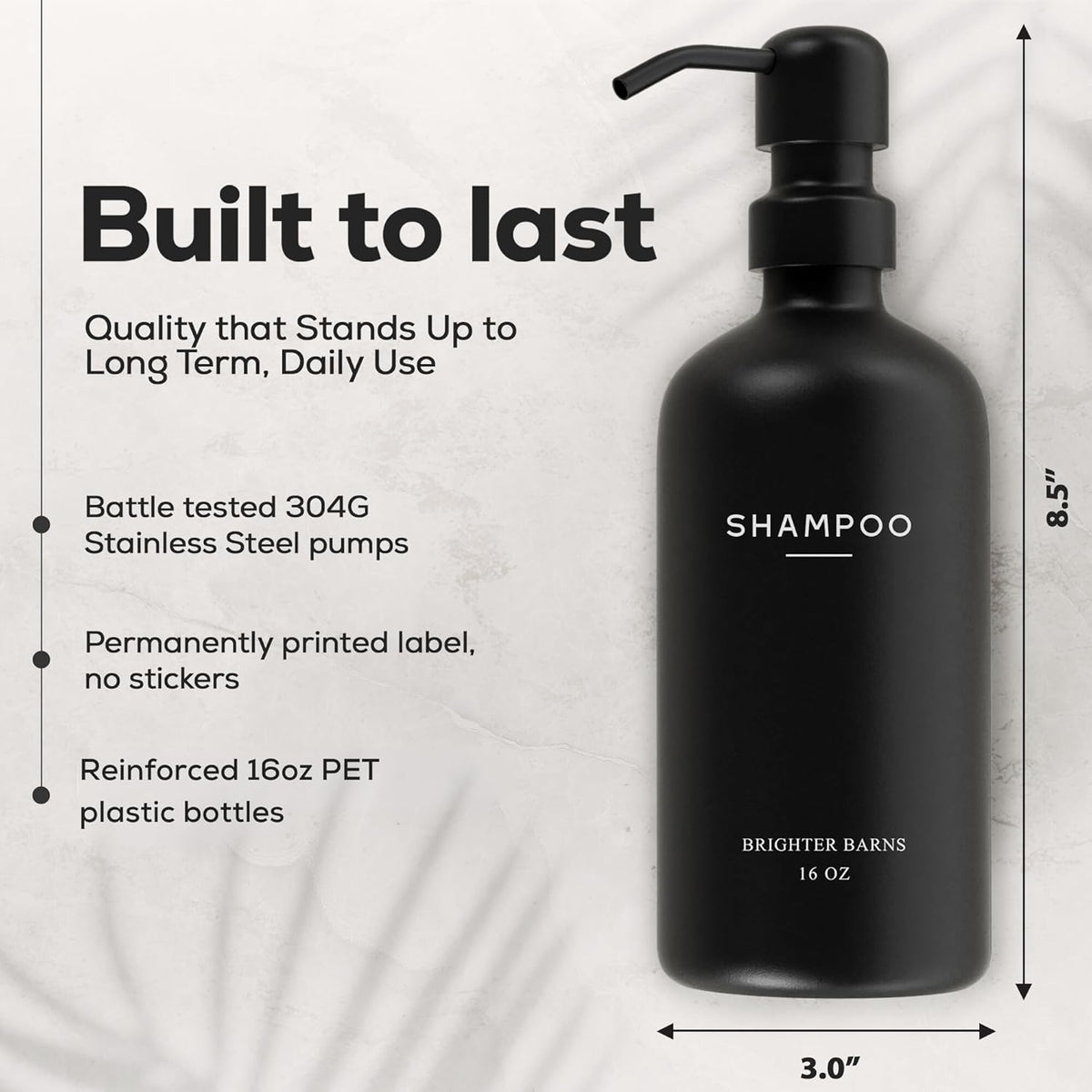Black Shampoo and Conditioner Dispenser Set by Brighter Barns - Refillable Plastic Shower Soap
