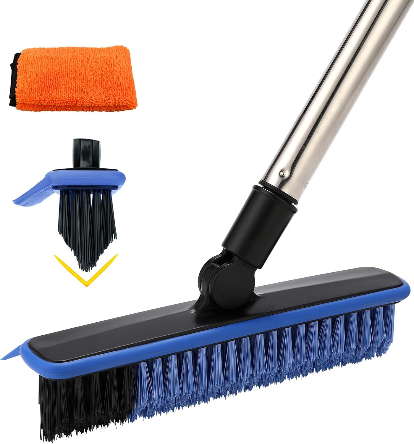 2 in 1 Floor Scrub Brush Grout Brush with 57.8" Long Handle,120°Rotatable Shower Tile Grout