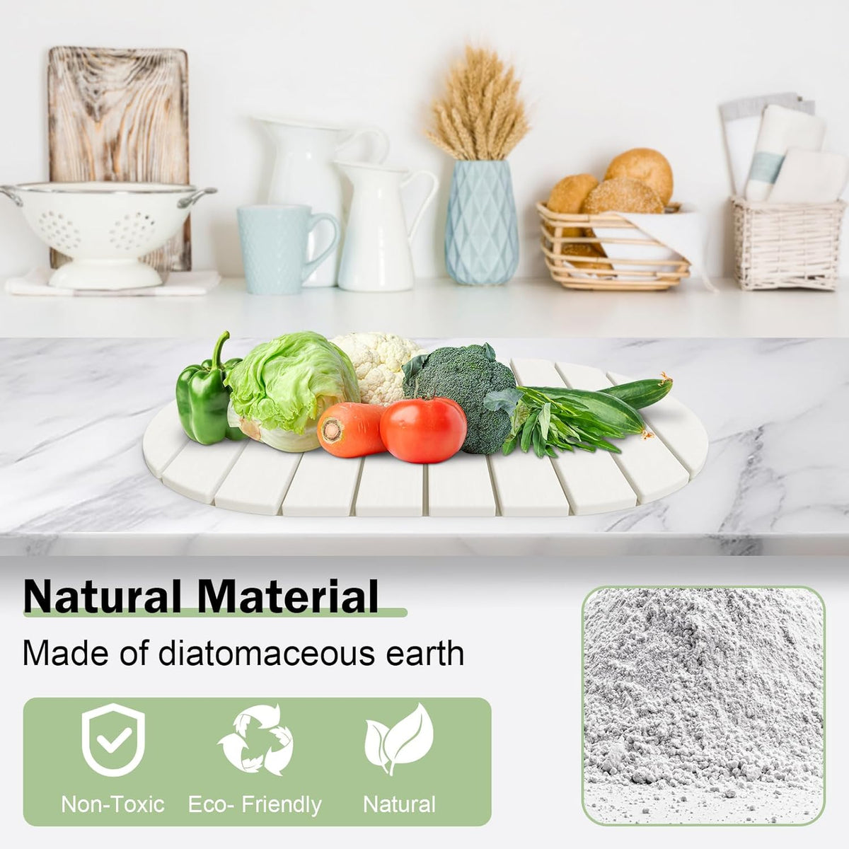 Stone Dish Drying Mat for Kitchen Counter,24"(L)×16"(W) Collapsible Fast-Drying Diatomaceous Earth