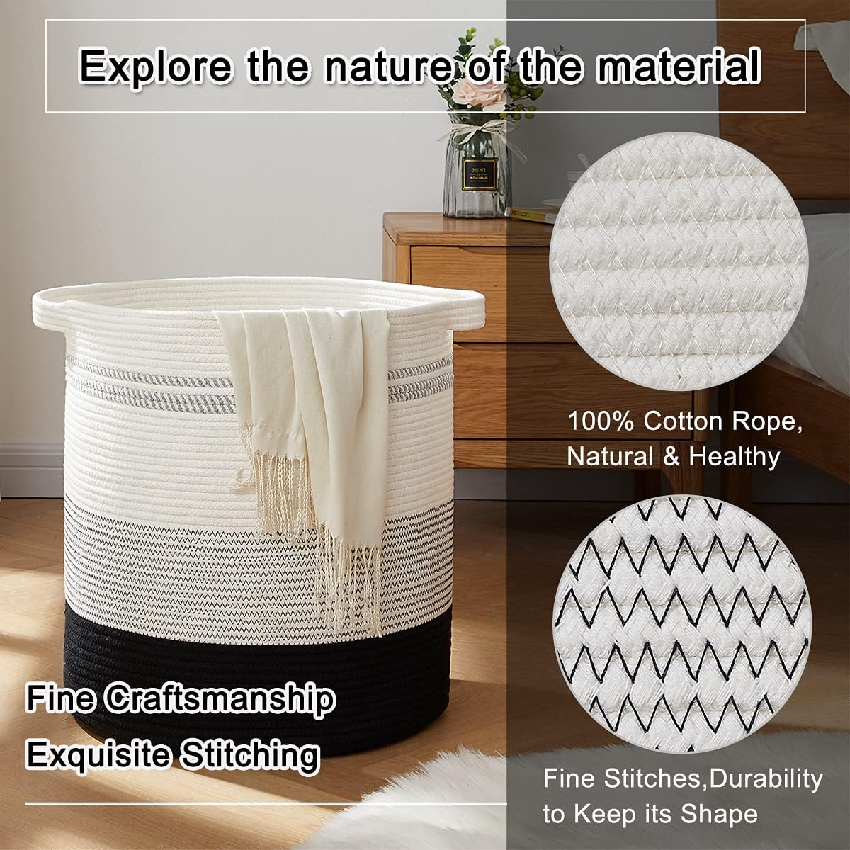 OIAHOMY 80L Laundry Hamper,Storage Basket with Handles,Decorative Basket for Living room,Woven