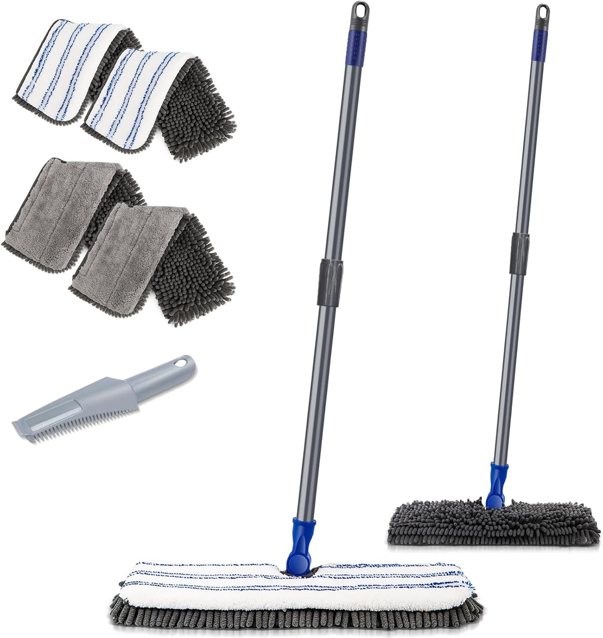 Two Sided Dust Mop Floor Cleaning System, MASTERTOP 360 Microfiber Mop with Stainless Steel