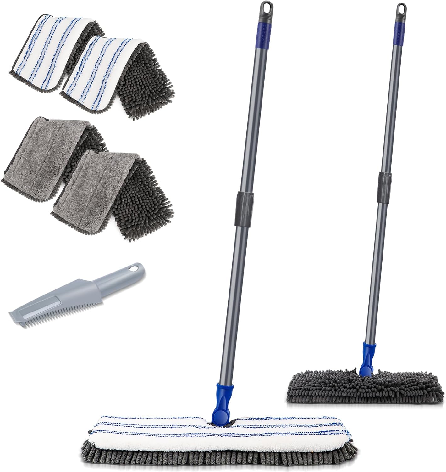 Two Sided Dust Mop Floor Cleaning System, MASTERTOP 360 Microfiber Mop with Stainless Steel