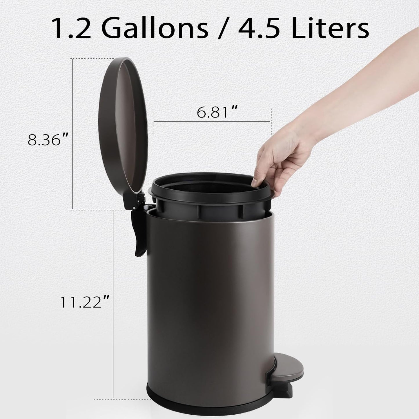 TIPGO Small Trash Can with Lid Soft Close, 4.5 Liters / 1.2 Gallon Bathroom Garbage Can, Mini Step