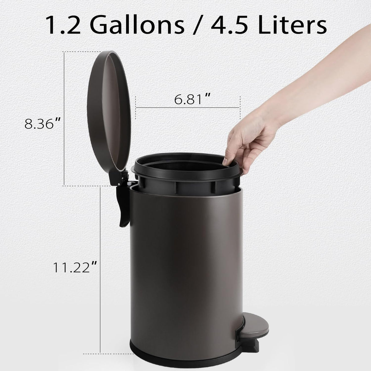 TIPGO Small Trash Can with Lid Soft Close, 4.5 Liters / 1.2 Gallon Bathroom Garbage Can, Mini Step