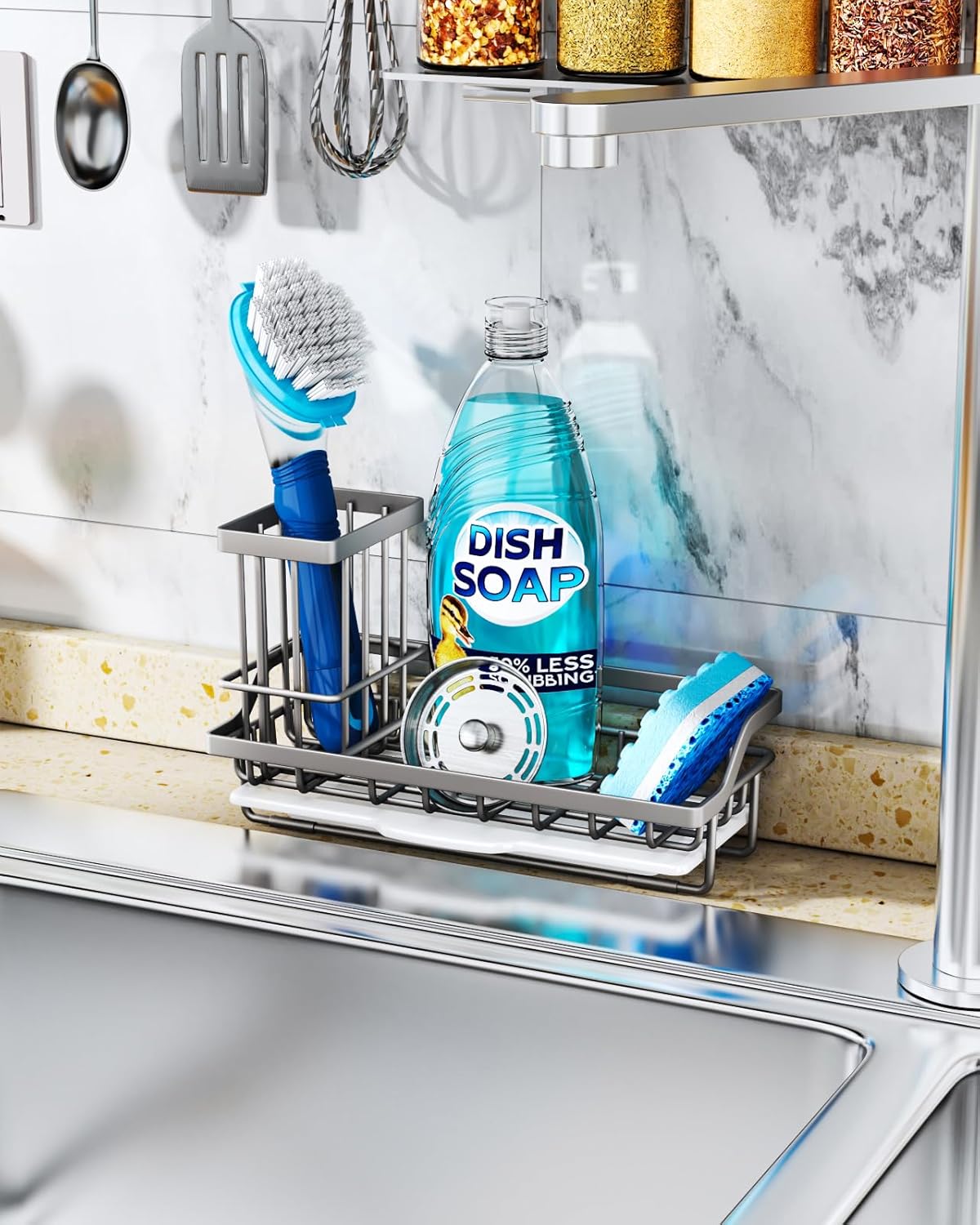 Consumest Sponge Holder for Kitchen Sink, Sink Caddy Organizer with Removable Drip Tray, Countertop