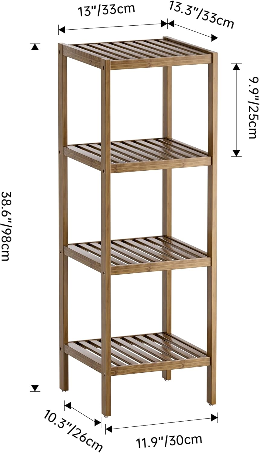 SMIBUY Bathroom Storage Shelf, 4-Tier Bamboo Rack Organizer, Multifunctional Shelving Unit for