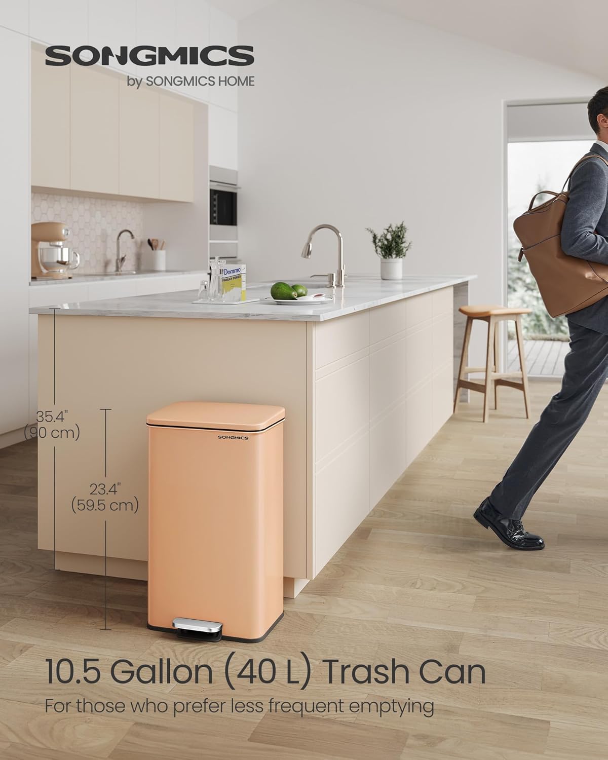SONGMICS Kitchen Trash Can, 10.5 Gallon (40 L) Garbage Can, Large Step Trash Bin with Lid