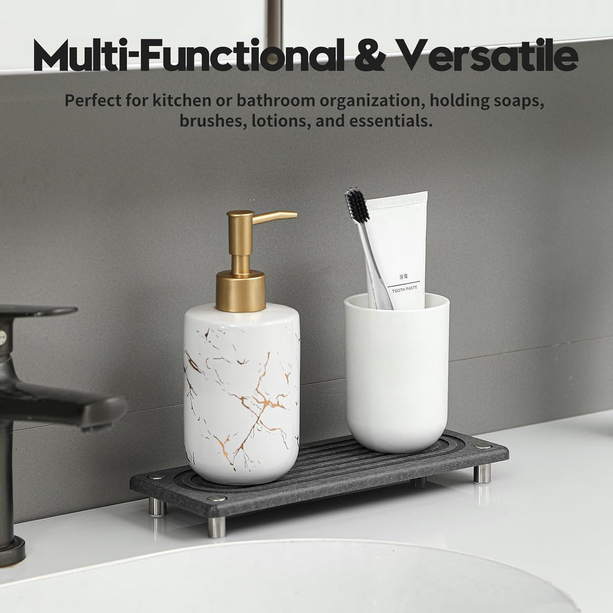 Water Absorbing Stone Sink Caddy Kitchen Sink Organizer Tray, Diatomite Bathroom Counter Tray