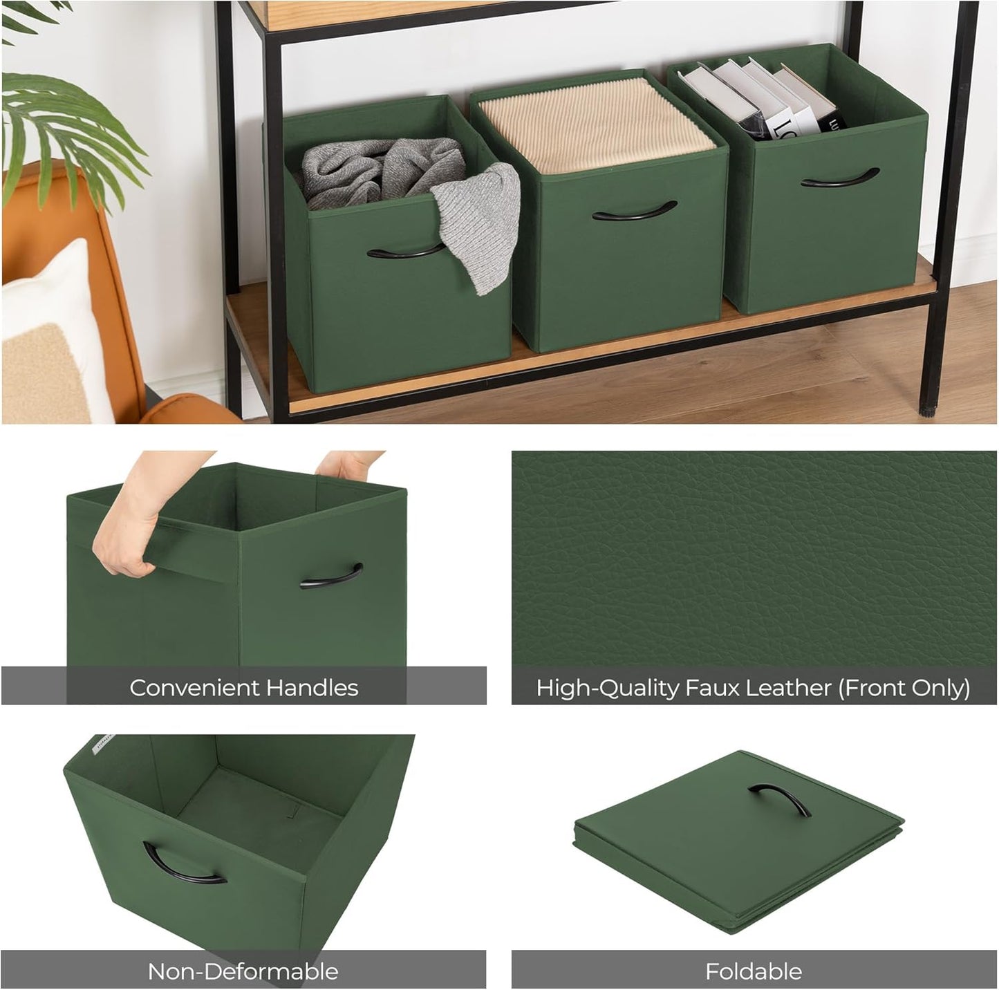 StorageWorks Green Storage Cubes, 11 Inch Cube Storage Bins with Handle, Cube Storage Organizer