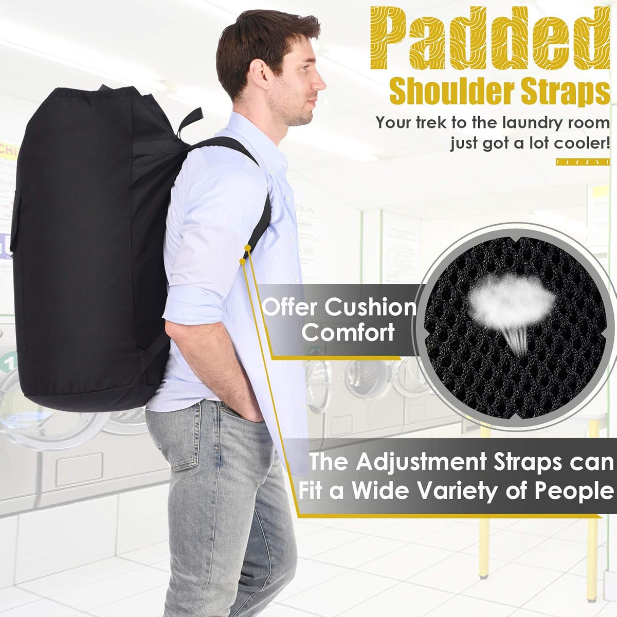 Backpack Laundry Bag, 115L Heavy Duty Extra Large College Laundry Backpack, Dirty Clothes Bag with
