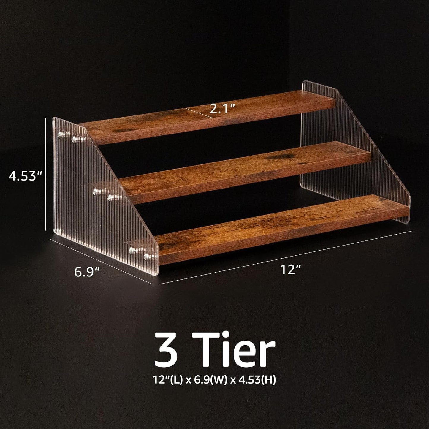 nianfeng Tiered Spice Rack, 3-Tier Spice Pantry Kitchen Cabinet Organizer, 12-Inch, Natural Wood