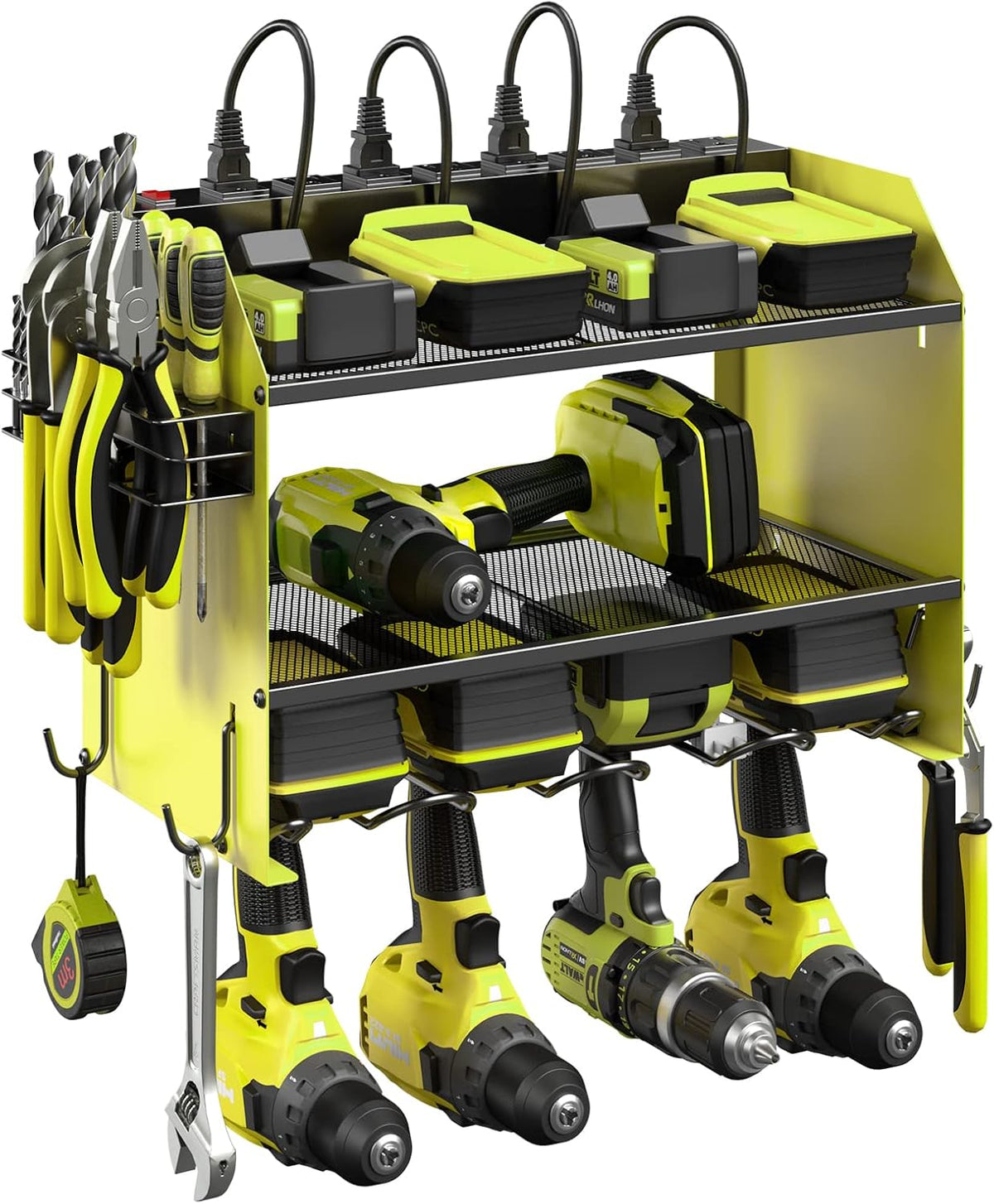 CCCEI Set Power Tool Organizer Wall Mount with Charging Station. Garage 4 Drill Storage Shelf with