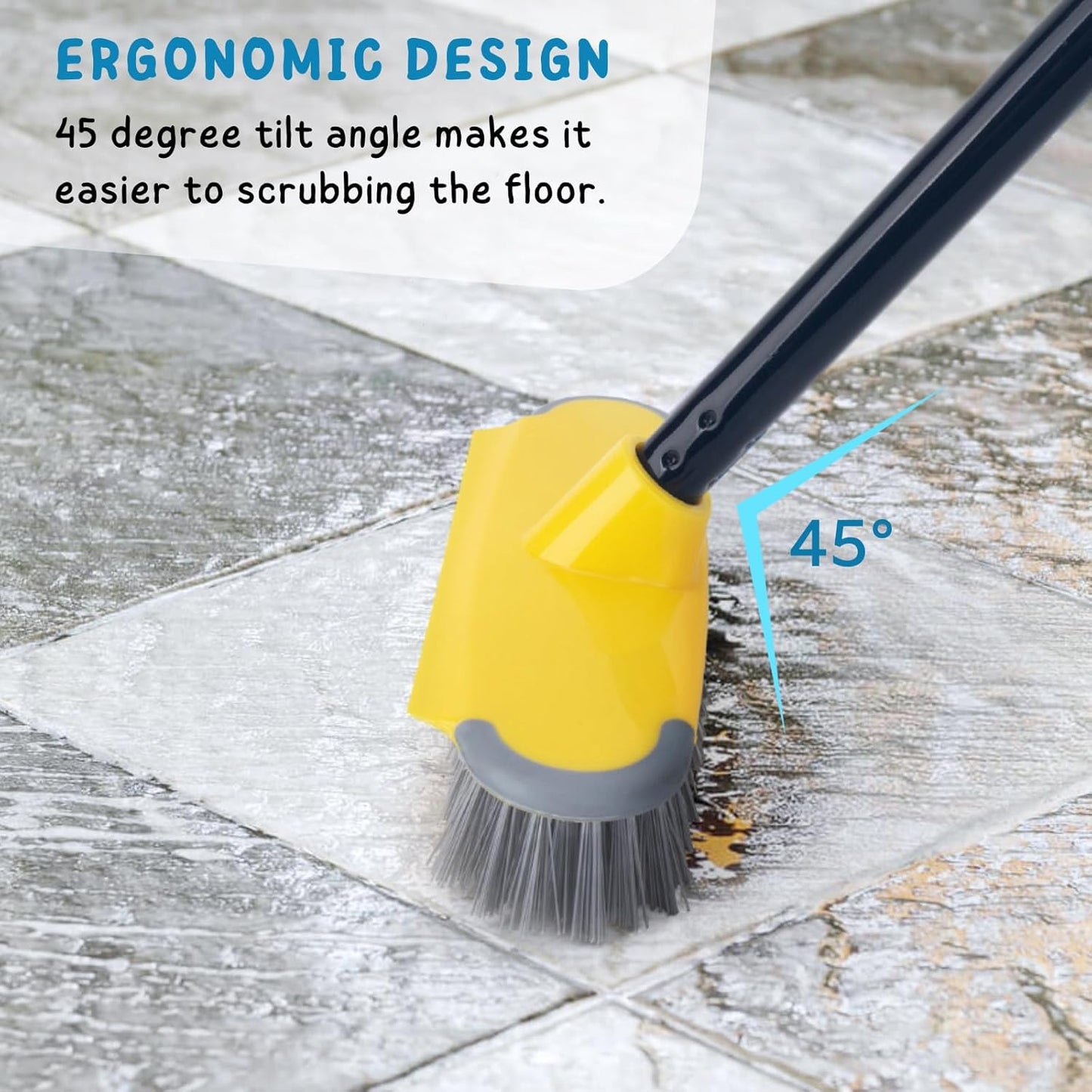 Deck Brush with Long Handle, Floor Scrub Broom for Shower, 50'' Outdoor Scrubber for Carpet, Boat