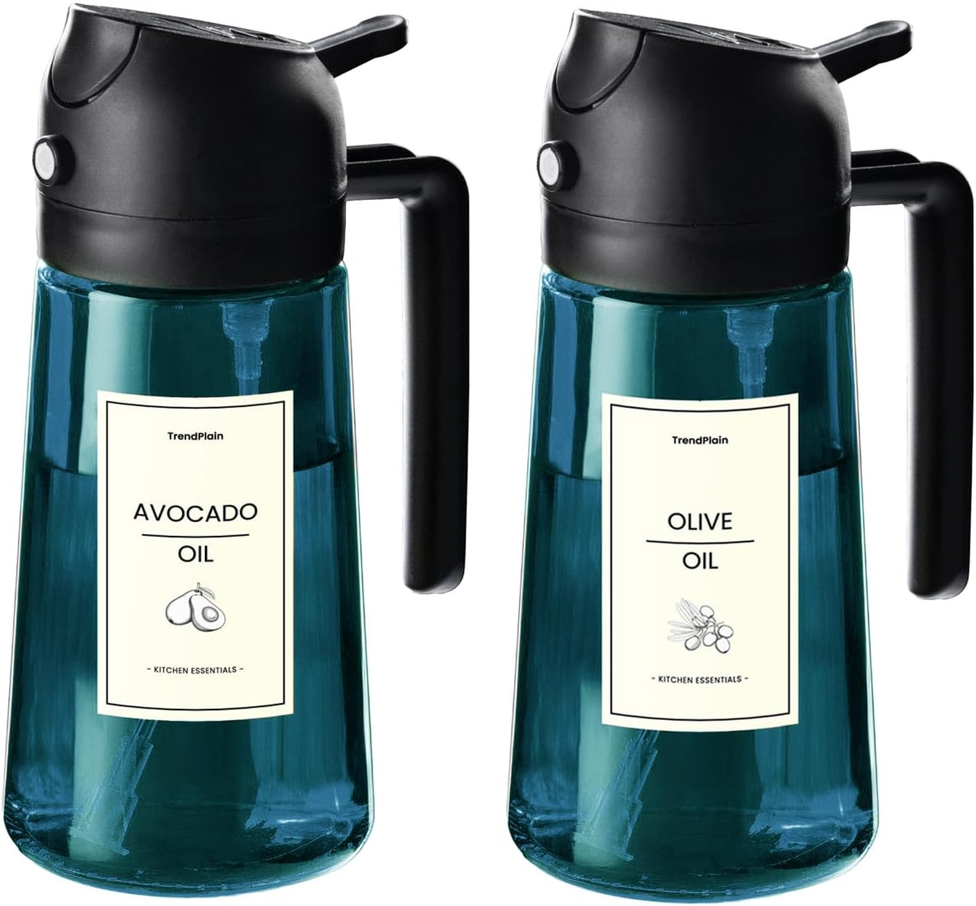 TrendPlain 16oz/470ml Blue Glass Olive Oil Sprayer for Cooking - 2 in 1 Olive Oil Dispenser for