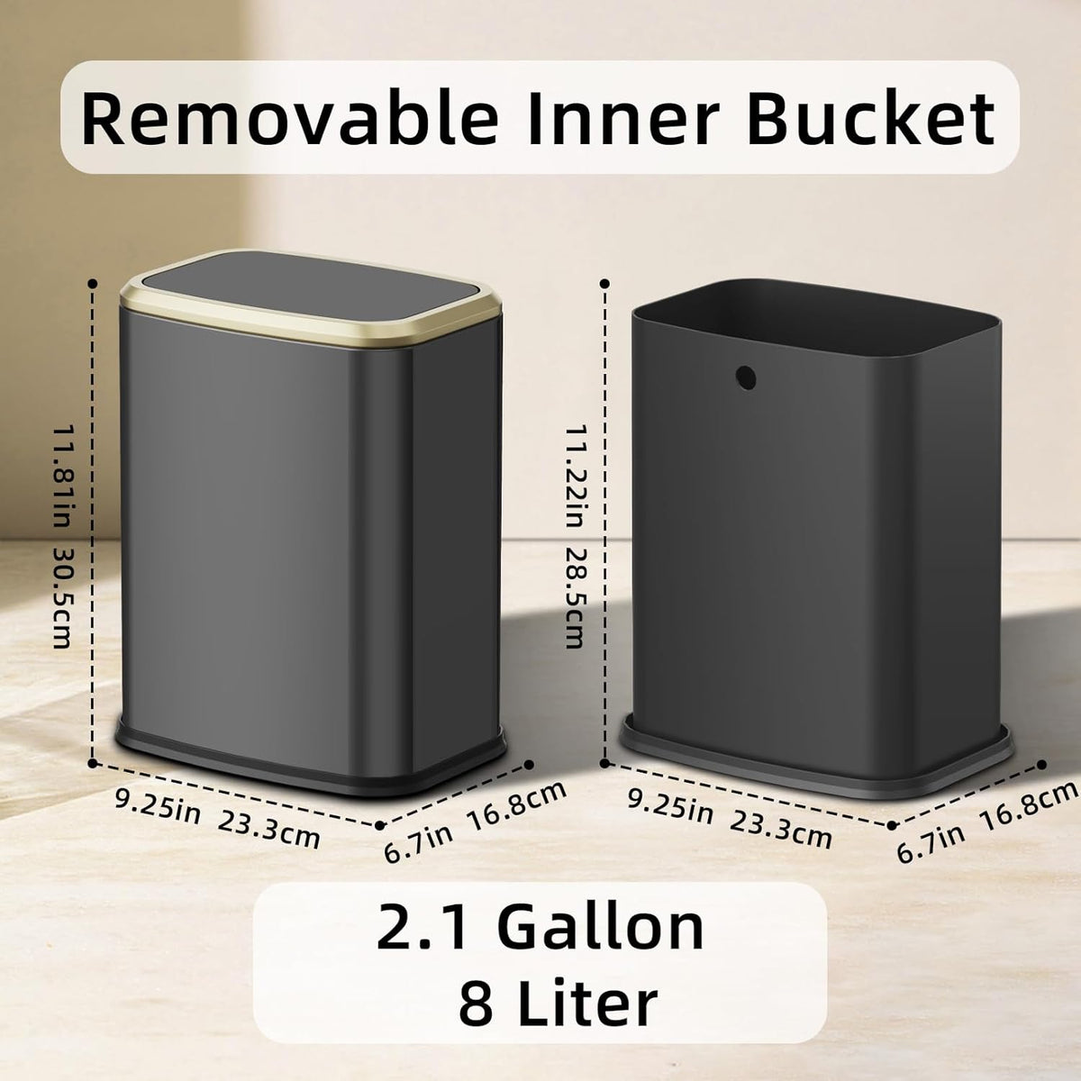 8L/2.1 Gal Small Bathroom Trash Can with Lid, Swing-Top Rectangular Waste Bin, Stainless Steel