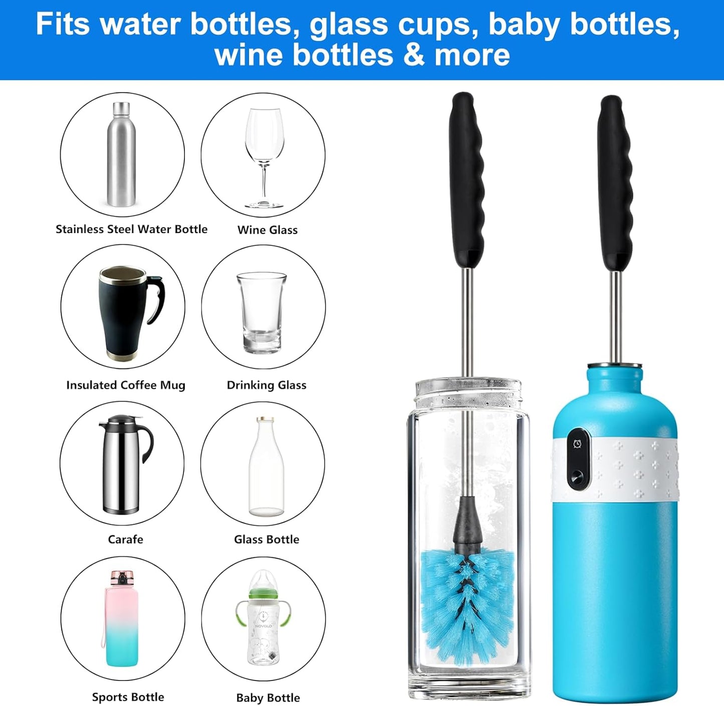 Water Bottle Brush, 15-inch Long, Bottle Brush Cleaner, Bottle Scrubber, Kitchen Scrub Brush