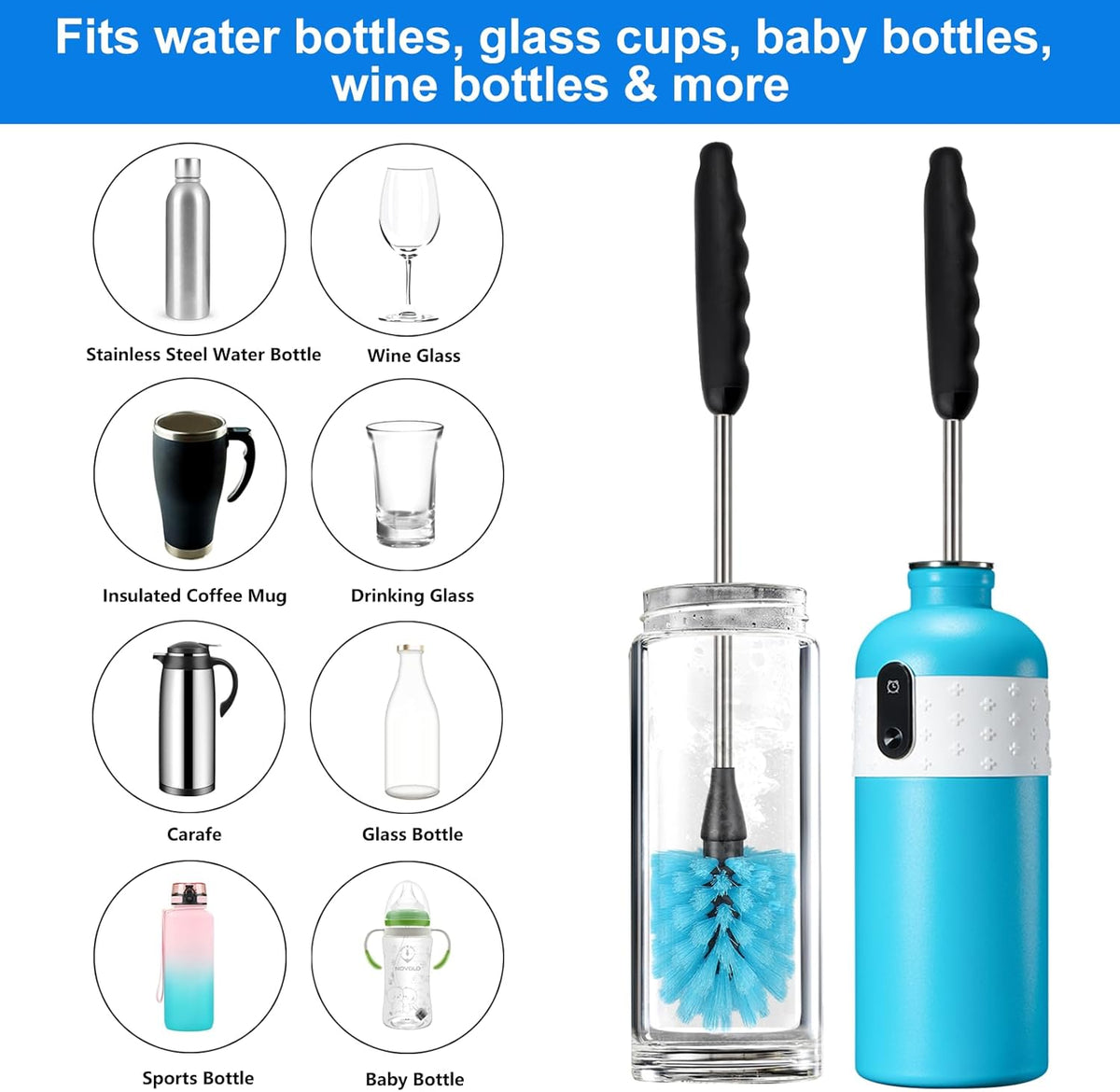 Water Bottle Brush, 15-inch Long, Bottle Brush Cleaner, Bottle Scrubber, Kitchen Scrub Brush