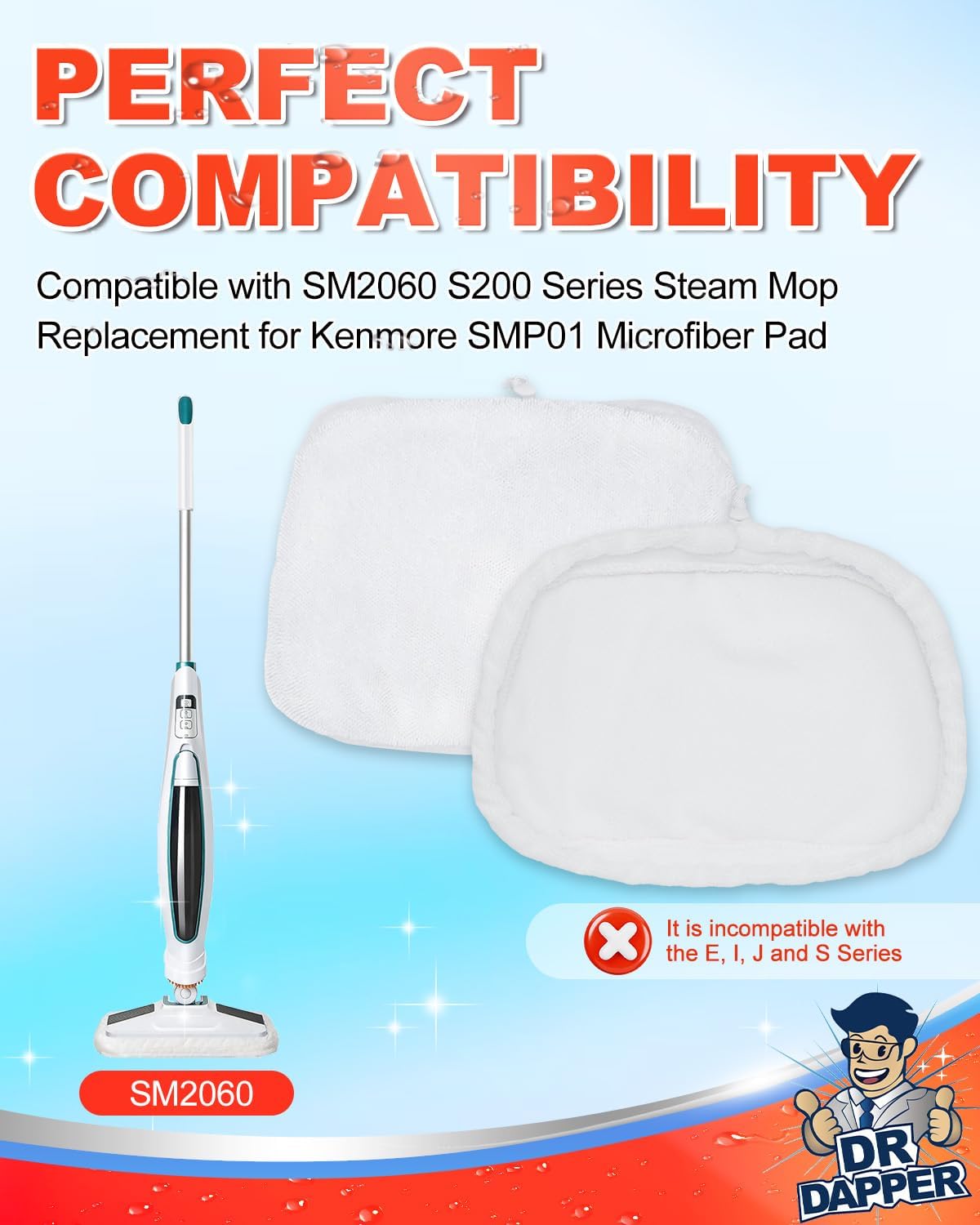 DR DAPPER 2 Pack SMP01 Steam Mop Replacement Pads Compatible with Kenmore SM2060 S200 Series