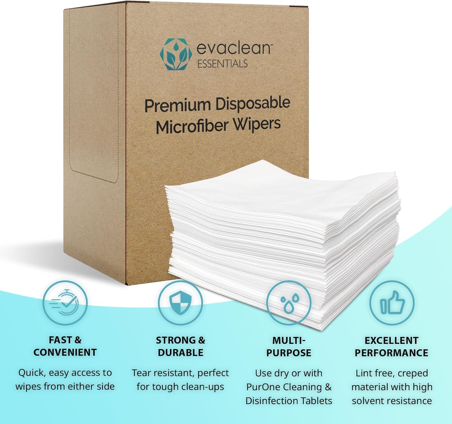 EvaClean Extra Large Disposable Microfiber Wipes - Lint-Free, Strong & Versatile