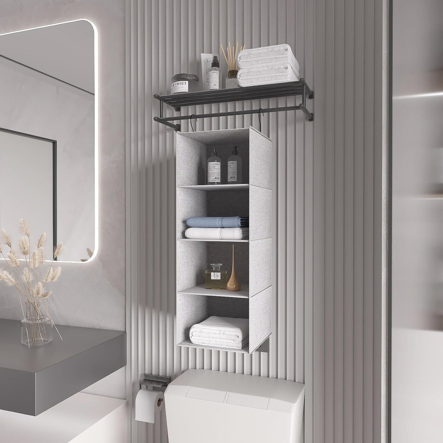 Hanging Closet Organizer, Easy Mount Collapsible 4-Shelf Camper Closet Wardrobe Hanging Storage