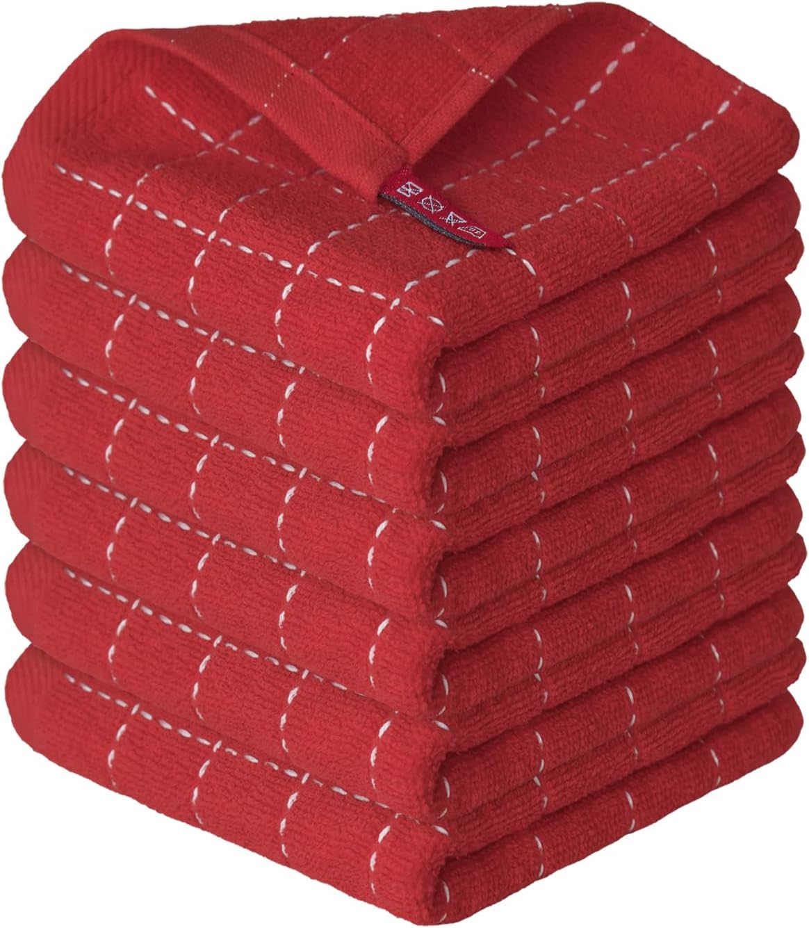 Artoid Mode Checkered Designed Cotton Red Terry Kitchen Dish Cloths, 12x12 Inch Soft Absorbent