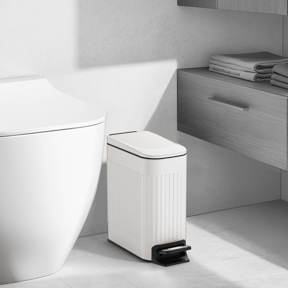 TIPGO Slim Bathroom Trash Can with Lid Soft Close, Step Pedal, 6 Liter / 1.6 Gallon Stainless Steel