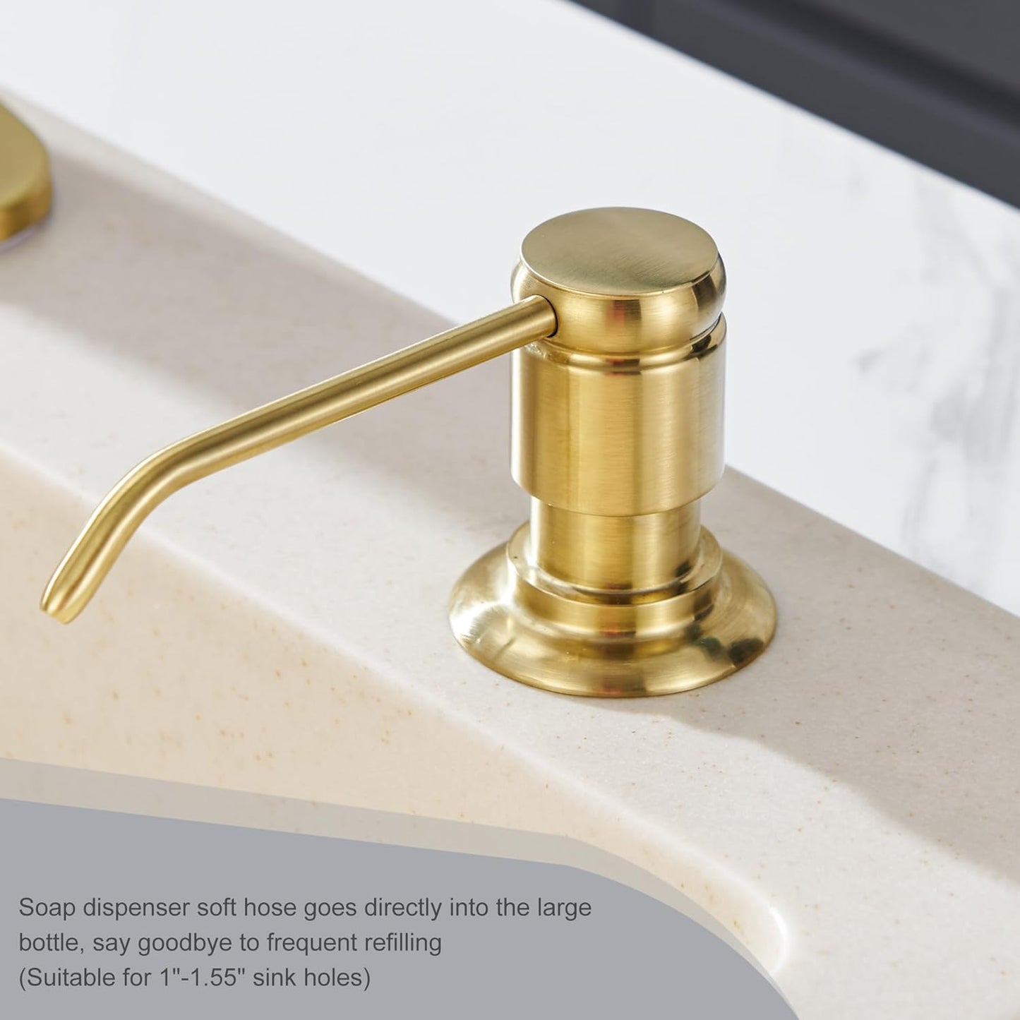 Gagal Kitchen Sink Soap Dispenser (Brushed Gold) and Extension Tube Kit for Kitchen Sink, Complete