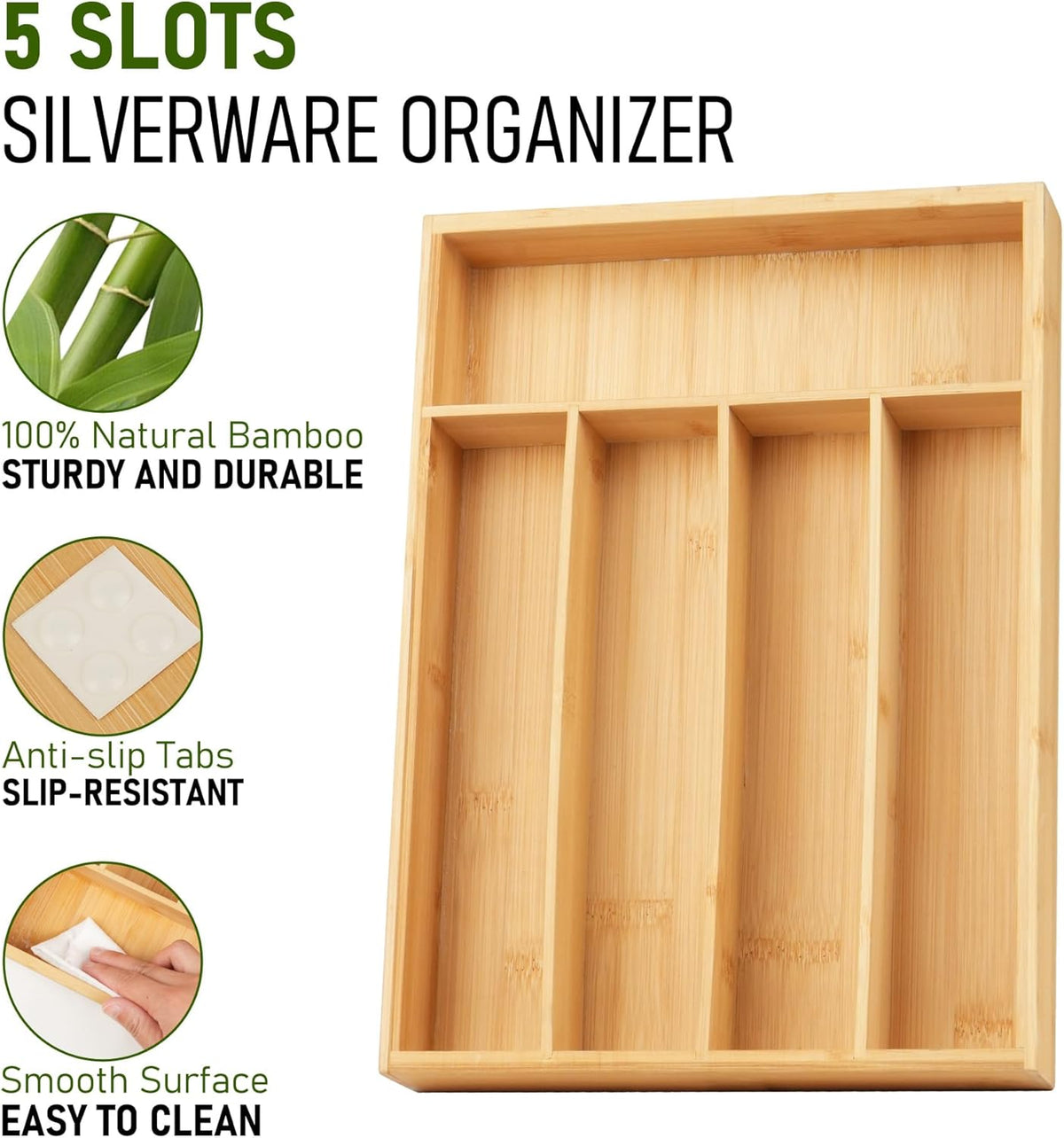 LotFancy Bamboo Kitchen Drawer Organizer, 9.5 Inch Silverware Tray for Small Drawer, Utensil