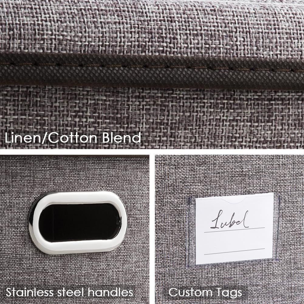 PRANDOM Foldable Storage Boxes with Lids [3-Pack] Linen Fabric Collapsible Storage Bins Organizer