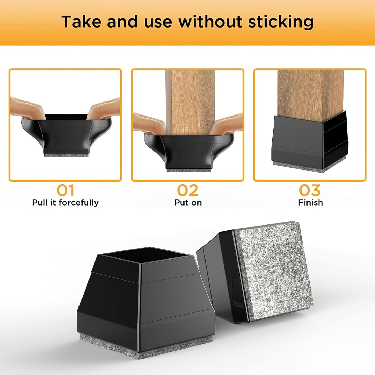 CHWM Square Chair Leg Protectors for Hardwood, 16Pcs Silicone Chair Legs Caps to Prevent Floor from