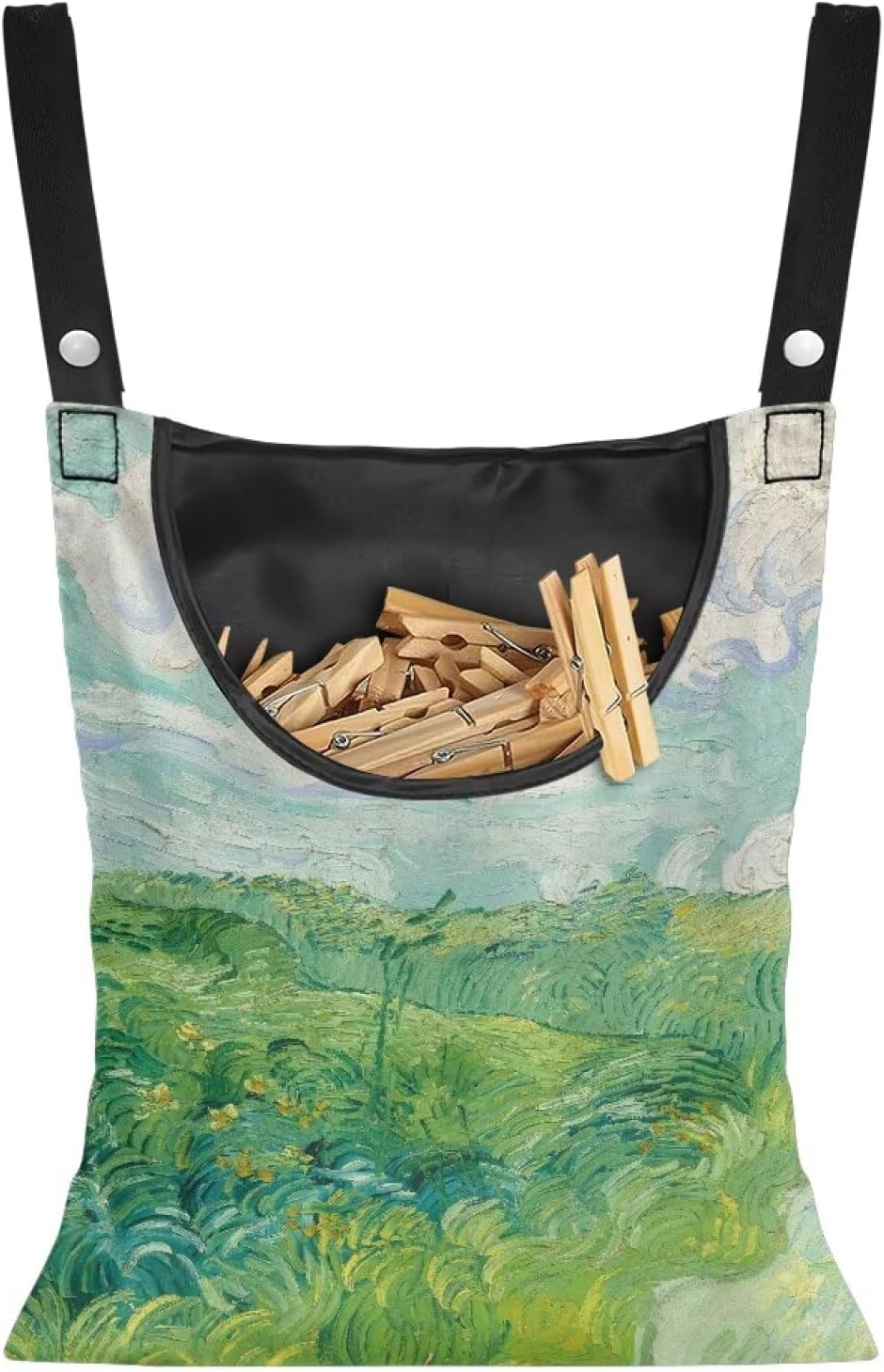 Green Wheat Field Print Windproof Clothespin Holder Bag for Outdoor Use - Durable Storage Organizer