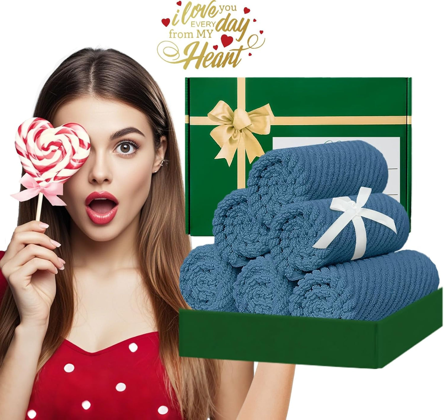 Blue Washcloths 6 Pack, 13"x13" - 100% Cotton | Lightweight | Thick | Quick Dry | Soft | Absorbent