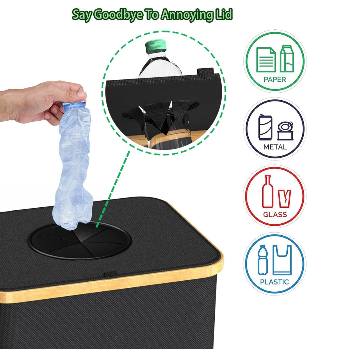 Recycling Bin for Kitchen Indoor Home, Large 100L/ 26 Gallon Recycle Bin with Lid Removeable