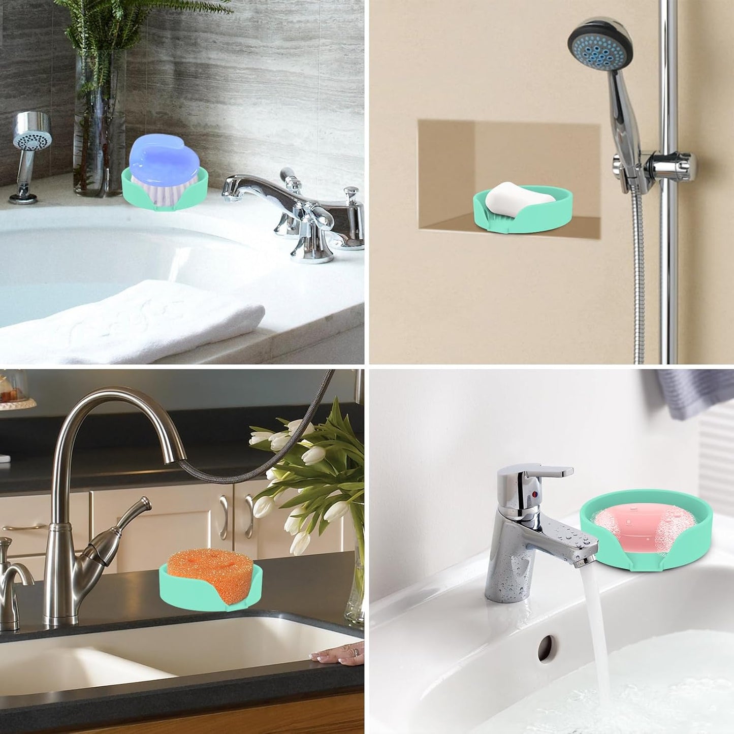 Self Draining Soap Dish, Silicone Suction Cup Soap Holder Tray Savers Container Sponge Holder for