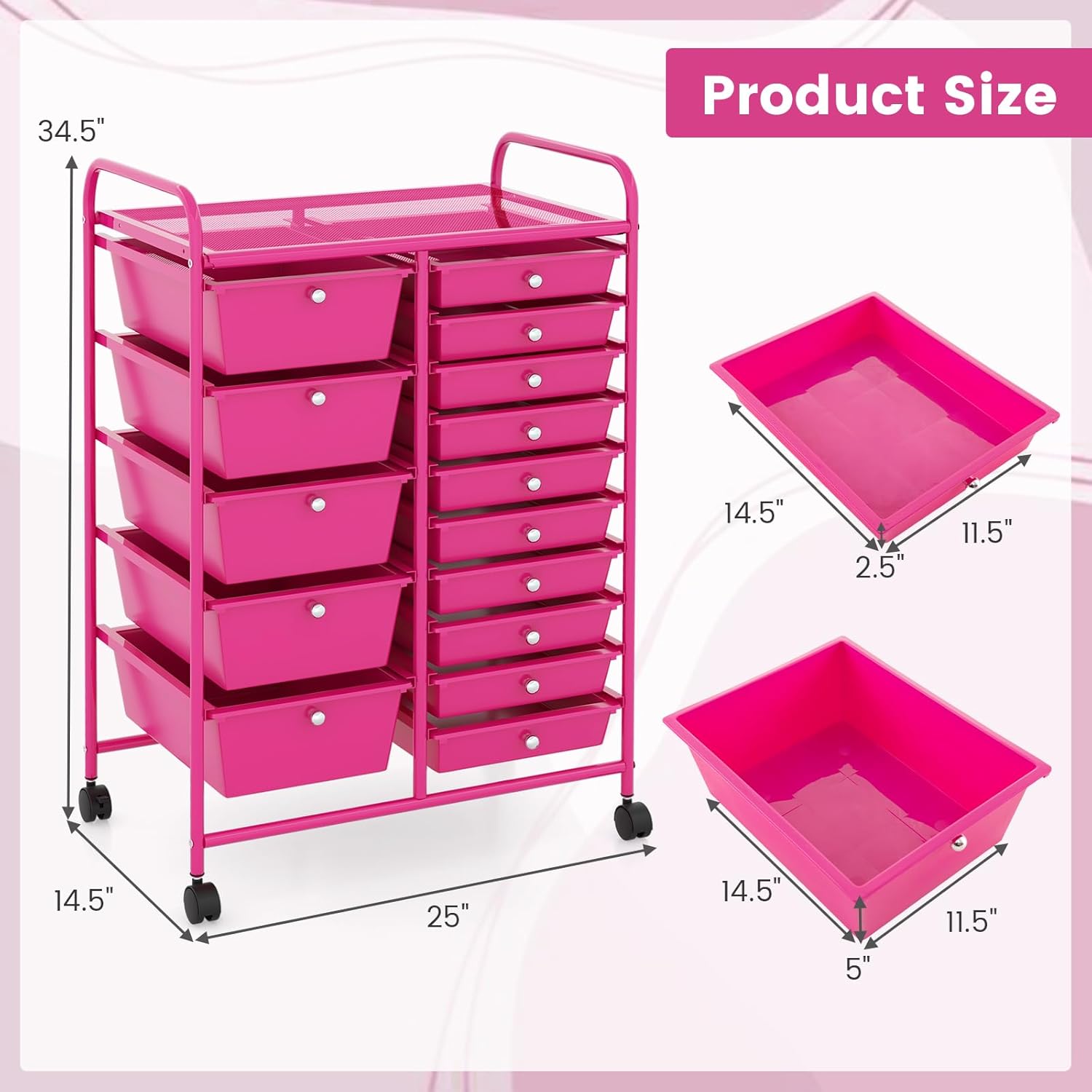 GOFLAME 15-Drawer Rolling Storage Cart, Multipurpose Movable Organizer Cart, Utility Cart for Home