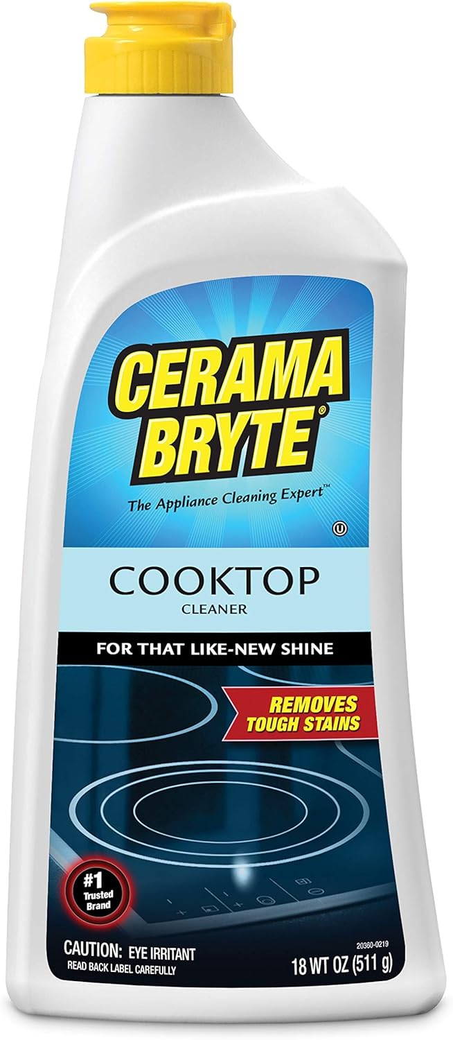 Cerama Bryte Removes Tough Stains Cooktop and Stove Top Cleaner for Glass - Ceramic Surfaces, 18